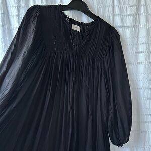 Aritzia Wilfred Black Cotton Babydoll Longsleeve Dress Chic Minimalist Fall-NWOT